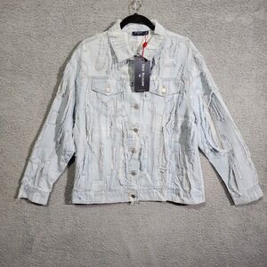 True Religion Denim Jacket Womens Size‎ Large Distressed NWT